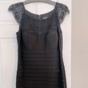 Xscape Black beaded illusion shoulder gown